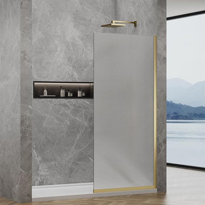 36"x76" Fixed Glass Shower Door, Square Pattern Textured Privacy 5/16" Thick by YTSAHSTT