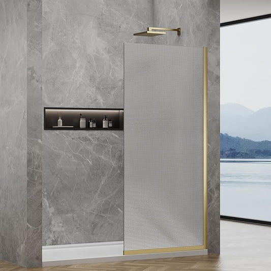 36"x76" Fixed Glass Shower Door, Square Pattern Textured Privacy 5/16" Thick by YTSAHSTT