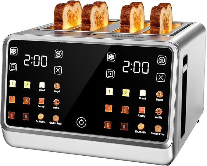 4 Slice Toaster Wide Slot– Dual Digital TouchScreen & Independent Control Panel by Foyoconven