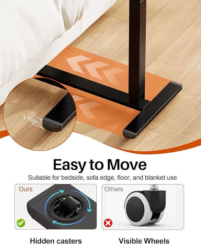 Overbed Table with Wheels, Pneumatic Height Adjustable Overbed Bedside Table - Image 7