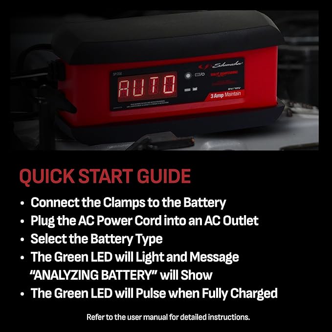 Schumacher Electric 3A Car Battery Charger and Maintainer, 3-in-1 Solution - Image 3
