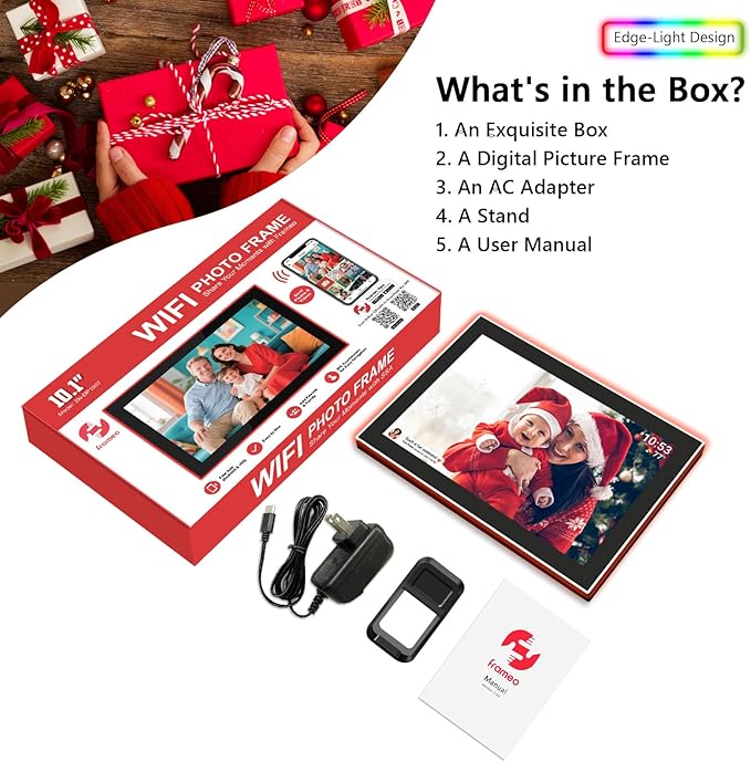 FRAMEO WiFi Digital Picture Frame, Edge-Light Design10.1 inch Photo Frame 32GB - Image 8