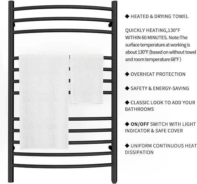 HEATGENE Towel Warmer Wall Mount Electric Plug-in/Hardwired Heated Towel Rack - Image 3