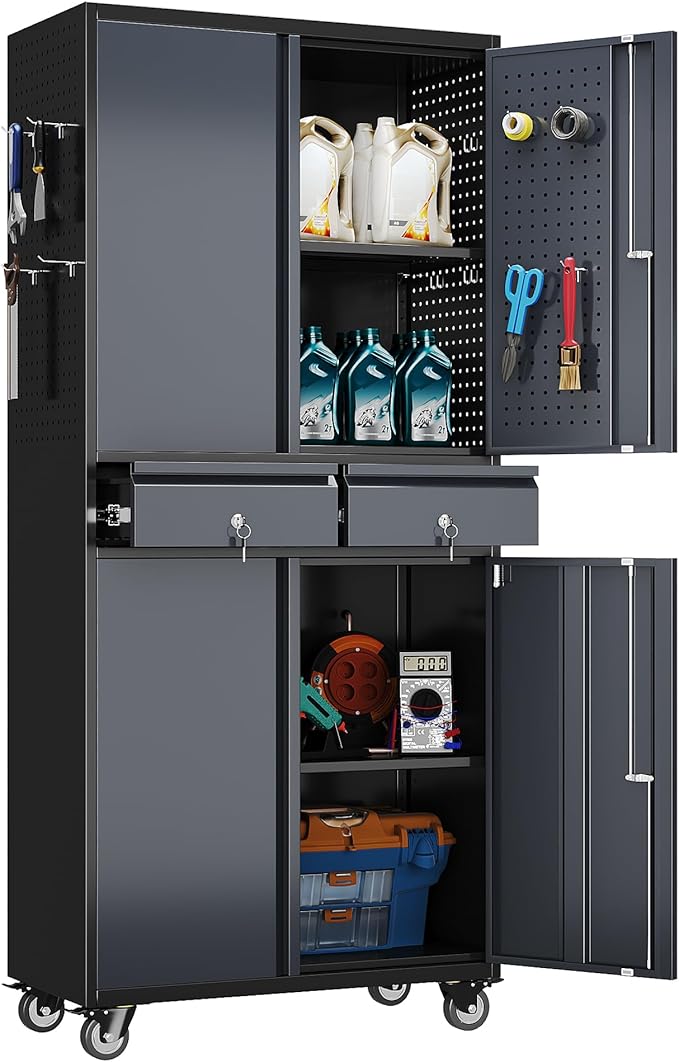 Garage Storage Cabinet with Wheels and Doors, Required Assembly by REEMOON
