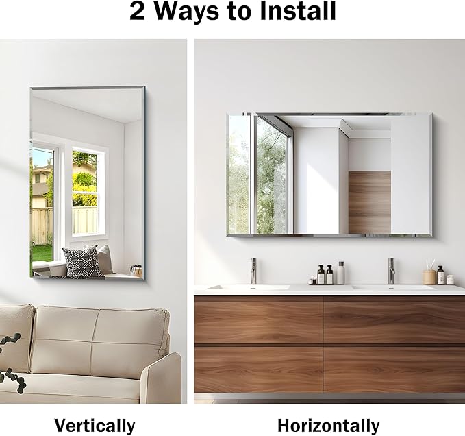 CILIBER Beveled Bathroom Mirror, 24x40 Large Frameless Mirrors - Image 6