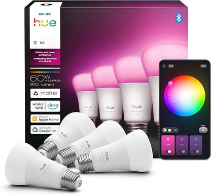 Philips Hue Smart LED A19 Bulb 4-Pack, E26 Base, Full Spectrum Light - Image 2