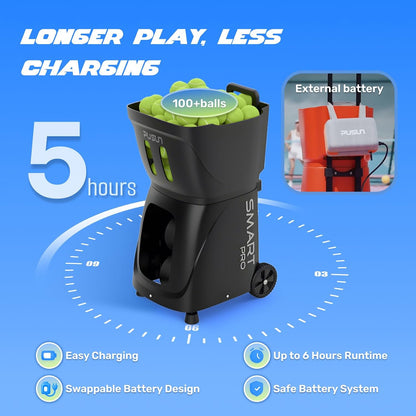 pusun｜pt-smart pro internal oscillation tennis ball machine: app on a desk or shelf