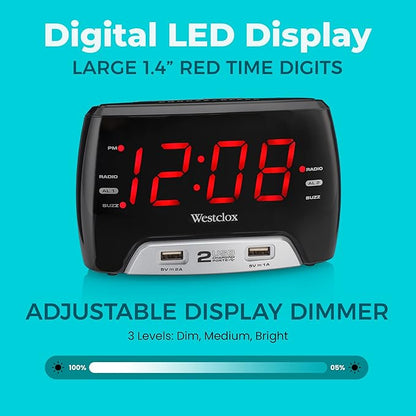 Westclox Large 1.4” Red LED Digital FM Clock Radio - Image 2
