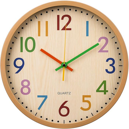 bakbrand Kids Wall Clock Silent Non-Ticking Colorful Childrens Clock Round by BAKBRAND