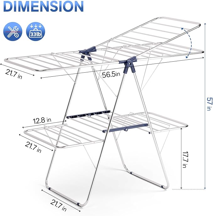 APEXCHASER Clothes Drying Rack, Foldable 2-Level Drying Rack Clothing, - Image 2