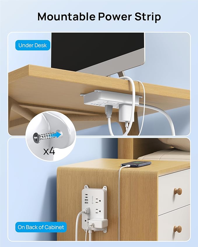 TROND Power Strip with USB, Surge Protector Flat Plug with 5 Widely-Spaced - Image 5