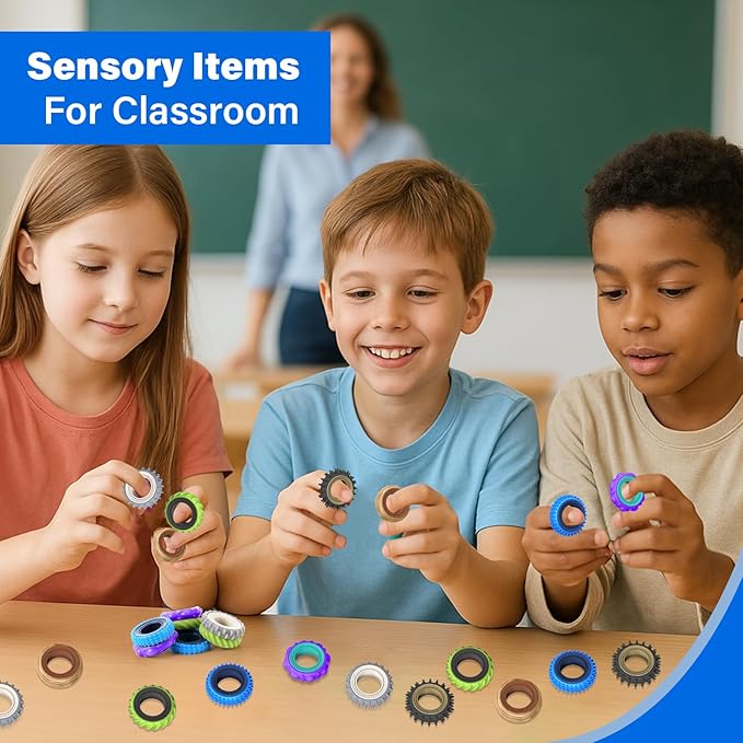 Fidget Toys Adults Sensory Rings: 24 Pack Texture Spinner Rings - Image 6