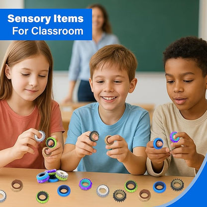 Fidget Toys Adults Sensory Rings: 24 Pack Texture Spinner Rings - Image 6