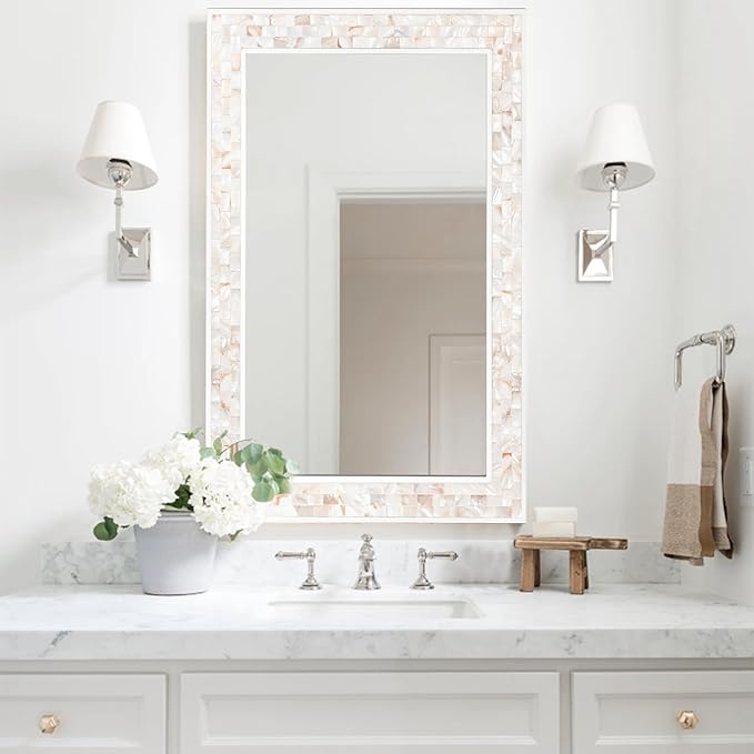 Tanmicoshomy 20x 28 Inch Rectangle Wall Mirror, Natural Shell Framed - Image 2