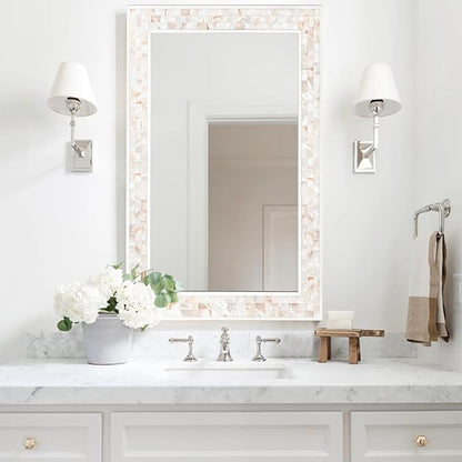 Tanmicoshomy 20x 28 Inch Rectangle Wall Mirror, Natural Shell Framed - Image 2