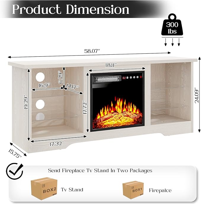 VITESSE 58 Inches Fireplace TV Stand - Image 2