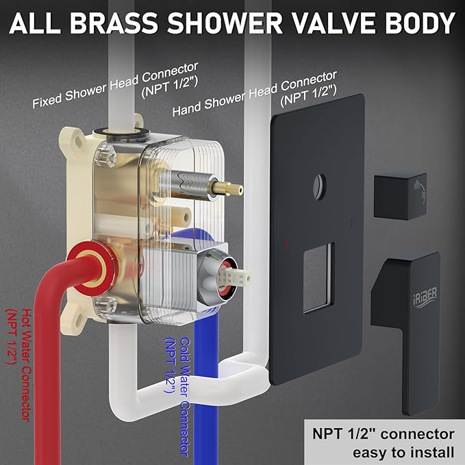 Iriber Shower Set with 12 Inch High Pressure Rain Shower Head and Handheld and - Image 5