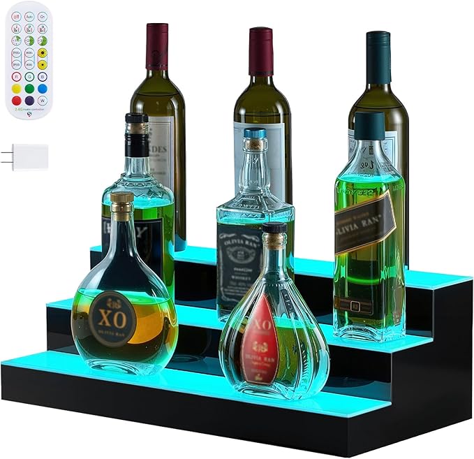 VEVOR LED Lighted Liquor Bottle Display, 3 Tiers 20 Inches Whiskey Rack - Image 9