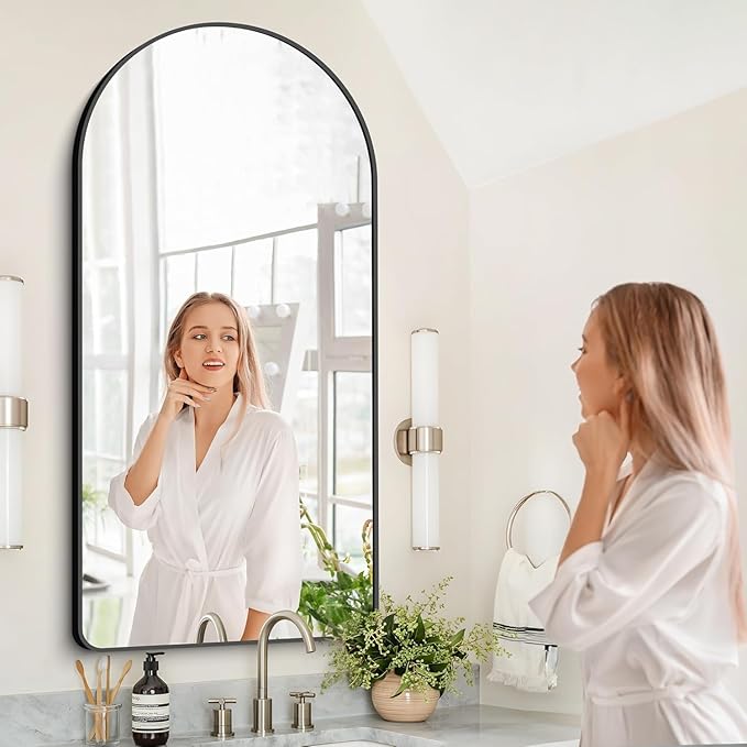 GLASHOM Arched Bathroom Mirror, Wall Mounted Mirror, Vanity Wall Mirror Metal - Image 8