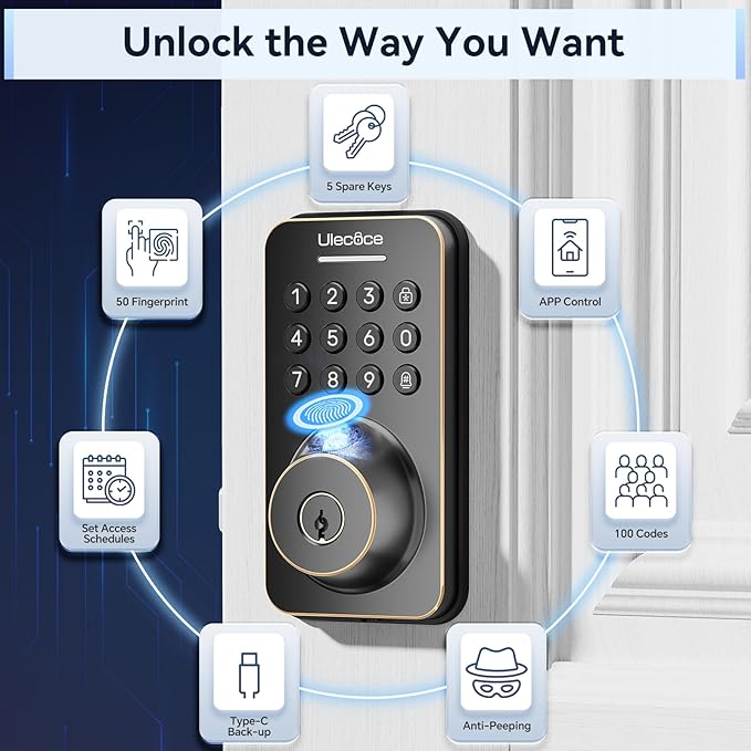 Ulecoce Fingerprint Keypad Deadbolt - Image 2