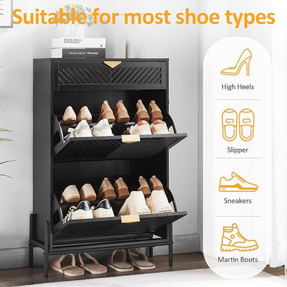 Shoe Cabinet Storage with 2 Flip Drawers, Narrow Hidden Shoes Organizer Cabinet - Image 3