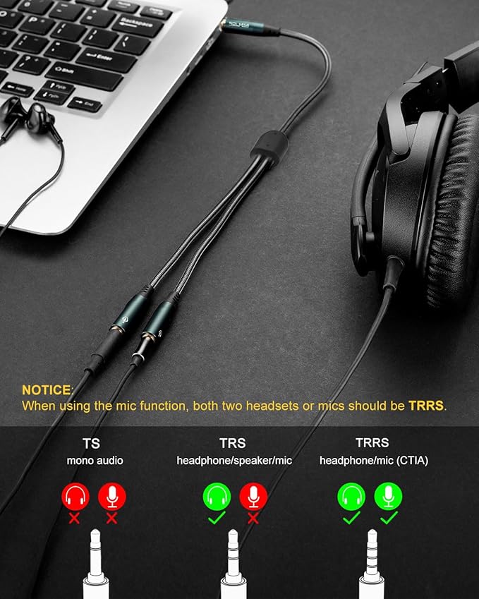SOLMIMI Headphone Splitter 3.5mm TRRS Male to Two TRRS Female Adapter Compatible - Image 2