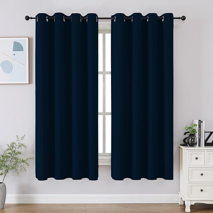 CUCRAF Navy Blue Blackout Curtains 45 Inches Long, Thermal Insulated Noise by CUCRAF