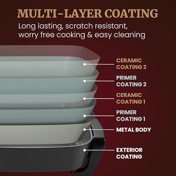 Elite Gourmet 15" x 12" x 4" Electric Skillet, Xtra Deep Dish, Ceralast™ PFAS - Image 2