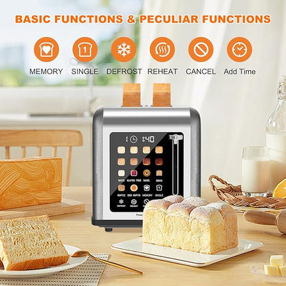 2 Slice Toaster Touch Screen, Stainless Steel Toasters Digital Timer 2 Slot - Image 8