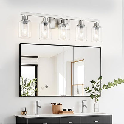 DIKAIDA Bathroom Vanity Light, 5-Light Nickel Modern Matte Wall Sconce Lighting - Image 2