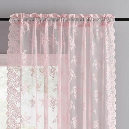 Kotile Vintage Pink Lace Curtains for Bedroom 42 x 63 Inch, 2 Panels | Rod Pocket, Knitted Openwork Texture, Softened Daylight, Soft Whimsical Mood, Versatile Mid-Length Look, Privacy