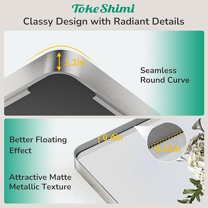 TokeShimi 30 x 30 Brushed Nickel Bathroom Mirror, Nickel Vanity Mirror - Image 2