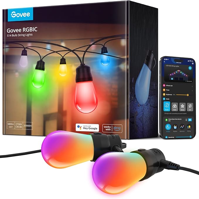 Govee Smart Outdoor String Lights H7015, 48ft RGBIC Outdoor Lights by Govee