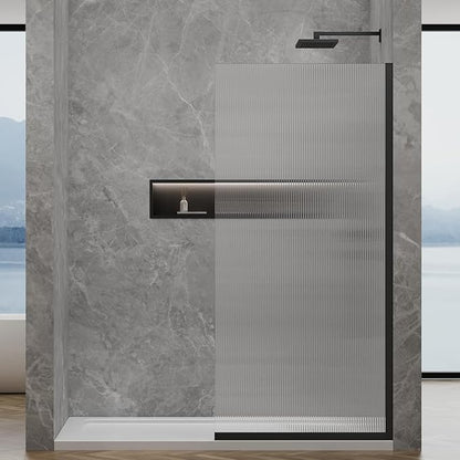 36"x76" Fixed Glass Shower Door, 3/8" Thick Fluted Privacy Tempered Glass - Image 2