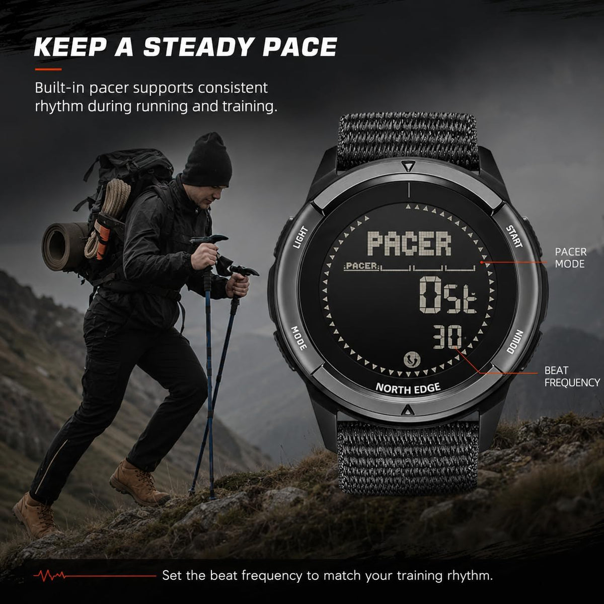 north edge alps outdoor digital compass watch for, side view