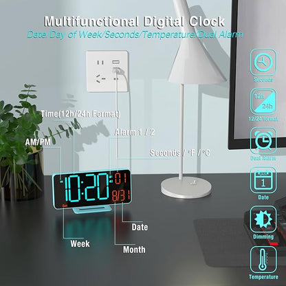 KOSUMOSU Alarm Clocks for Bedrooms, 6.7in Digital Clock, Auto Dimming, Room - Image 5