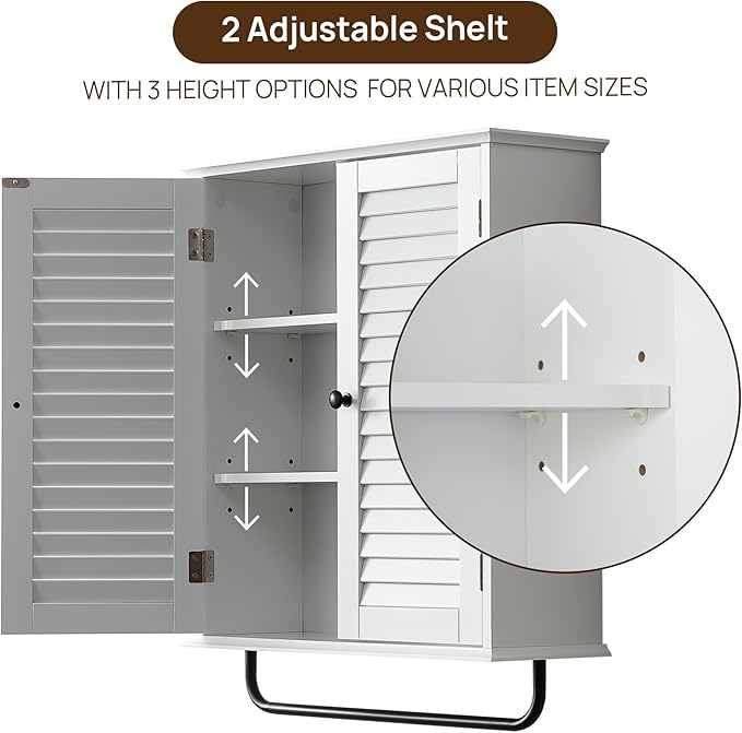 Bathroom Storage Cabinet with Adjustable Wood Shelves & Doors, Made of PDF Wood - Image 4