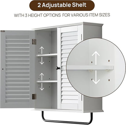 Bathroom Storage Cabinet with Adjustable Wood Shelves & Doors, Made of PDF Wood - Image 4