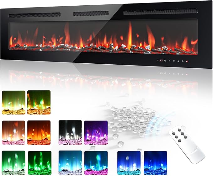 EUHOMY 60 Inch Electric Fireplace Wall Recessed and Wall Mounted by EUHOMY