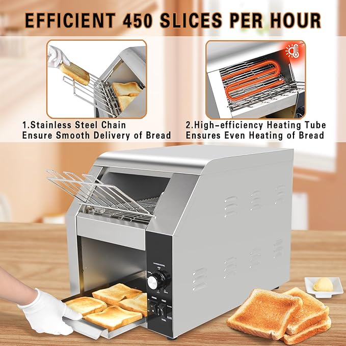 Hakka Commercial Conveyor Toaster, 450 Slices/Hour Heavy Duty Conveyor Toaster - Image 5
