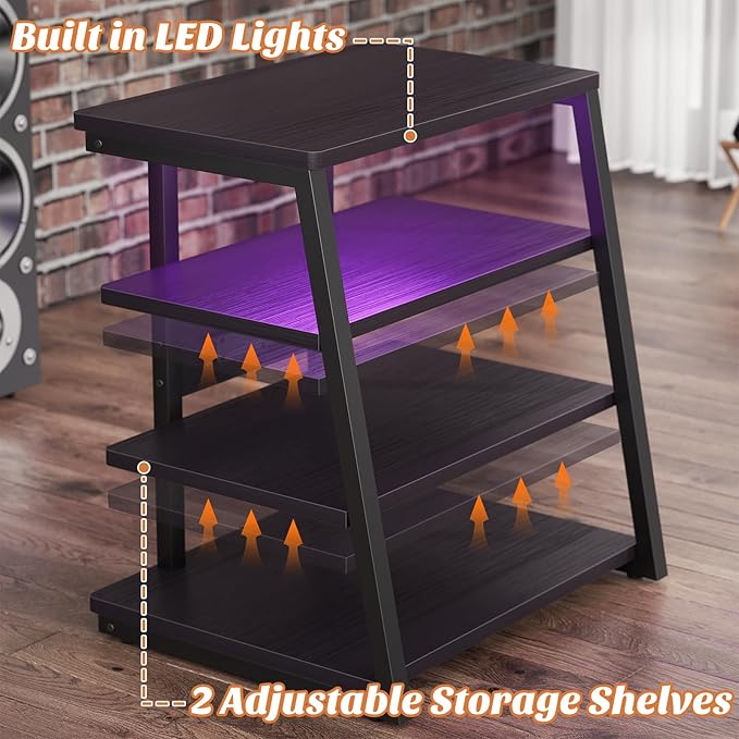 Besiost AV Media Stand with Outlets, Media Console with LED Lights, Stereo - Image 6