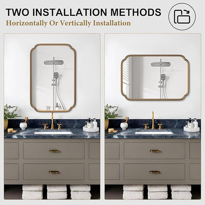 Gold Bathroom Mirror for Wall 20" x 30" Modern Rounded Corner Rectangle Mirror - Image 4