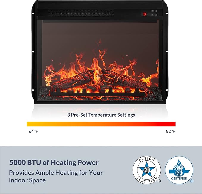 BELLEZE 23" Electric Fireplace Insert w/Fire Crackling Sound, Recessed - Image 3
