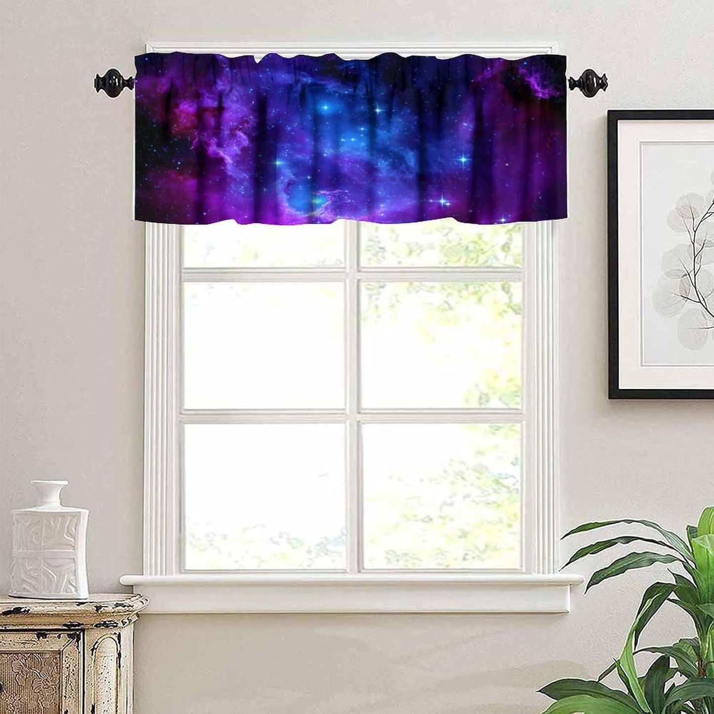 Galaxy Valance Curtain for Kids Room Universe Beautiful Blue Purple Meteor Solar System Planet Outer Space Window Treatment Valances Curtains for Boys Living Room Bedroom Nursery 54x18In