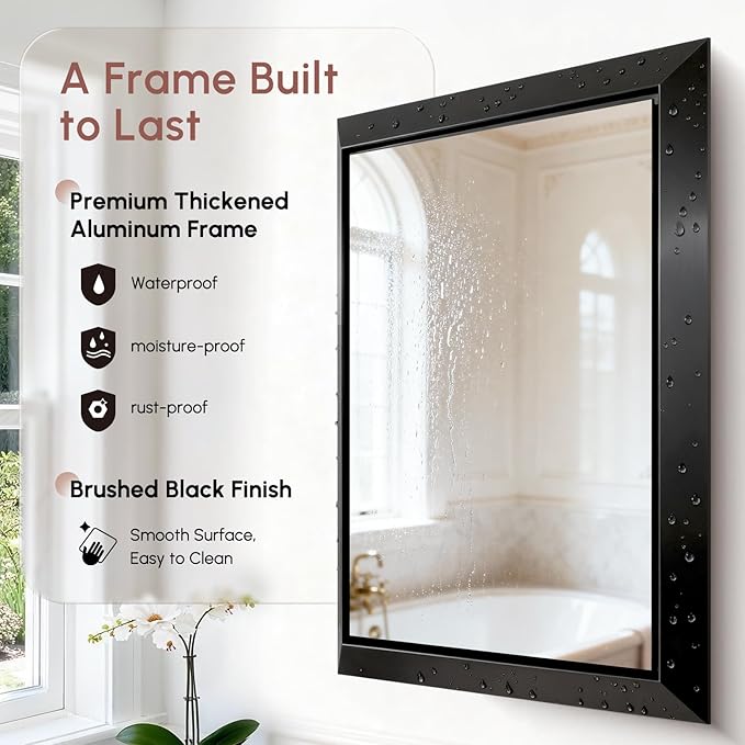USHOWER 24x32 Bathroom Mirror, Beveled Aluminum Frame Wall Mirror, Rectangular - Image 3