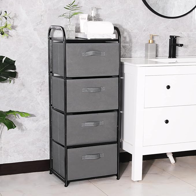 MAX Houser 4 Drawer Fabric Dresser Tall Storage Tower, Dresser Chest - Image 4