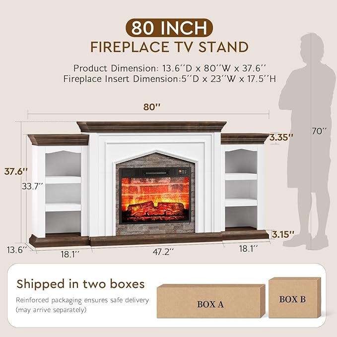 LGHM 80" Fireplace TV Stand for TVs Up to 90 Inch, Electric Fireplace - Image 8