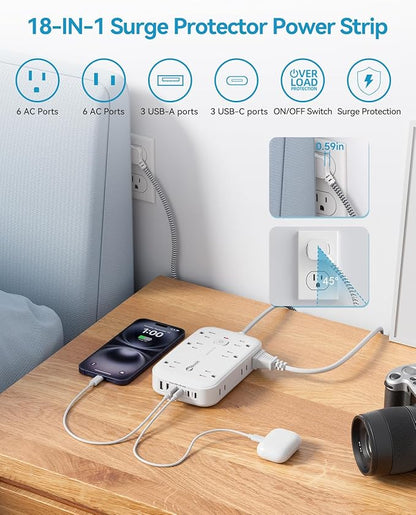 2100J Surge Protector Power Strip - 15 Ft Extension Cord - Image 3