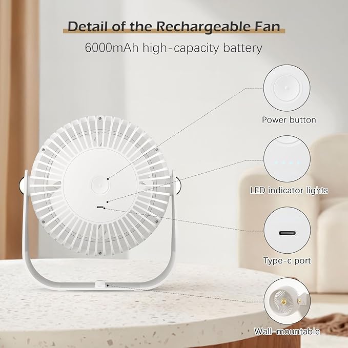 CIVPOWER Desk Fan: Table Fan Small Portable Rechargeable - Image 5