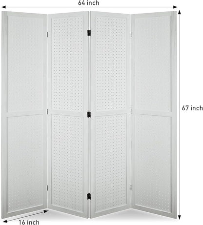 ECOMEX 4 Panel Room Divider, 5.6Ft Pegboard Display Wooden Room Divider Folding - Image 6
